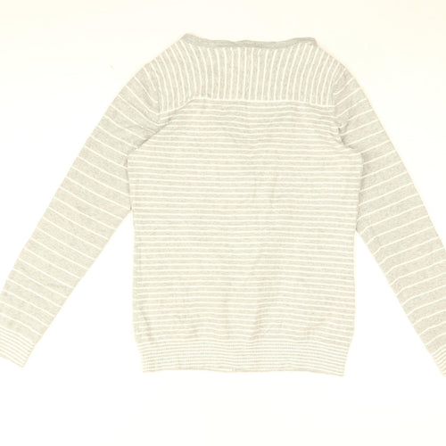 Gap Womens Grey V-Neck Striped Cotton Cardigan Jumper Size M