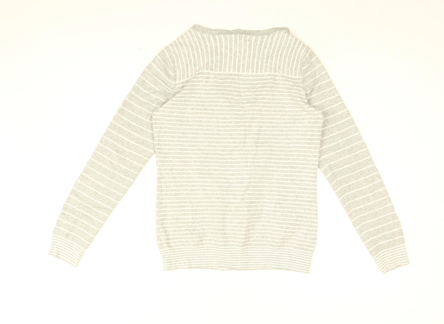Gap Womens Grey V-Neck Striped Cotton Cardigan Jumper Size M
