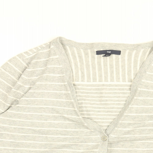 Gap Womens Grey V-Neck Striped Cotton Cardigan Jumper Size M