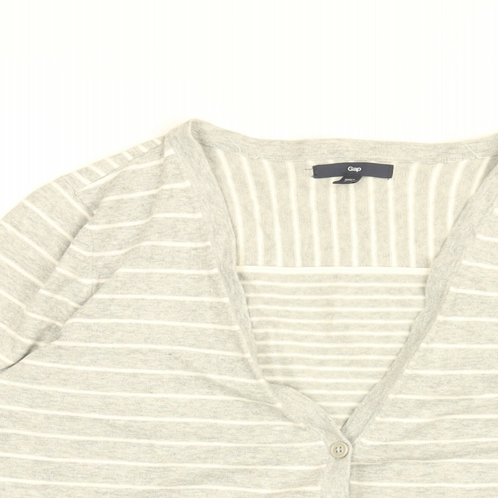 Gap Womens Grey V-Neck Striped Cotton Cardigan Jumper Size M