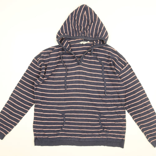 Fat Face Womens Blue Striped Cotton Pullover Hoodie Size 14 Pullover