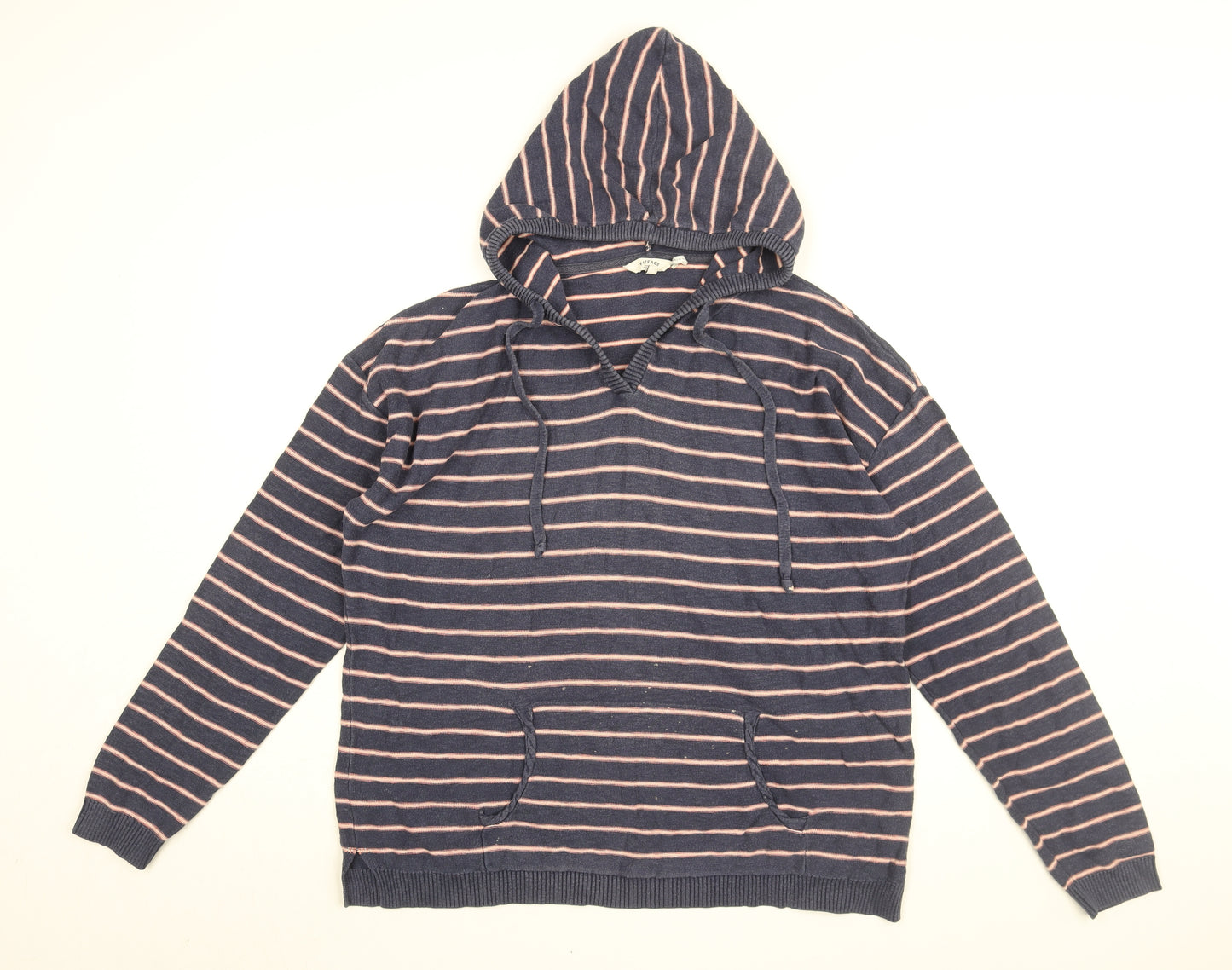Fat Face Womens Blue Striped Cotton Pullover Hoodie Size 14 Pullover