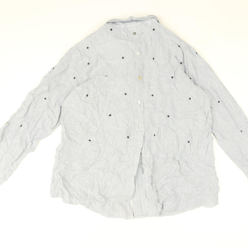 Label Lab Womens Blue Striped Viscose Basic Button-Up Size 10 Collared - Star print