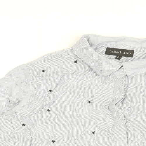 Label Lab Womens Blue Striped Viscose Basic Button-Up Size 10 Collared - Star print