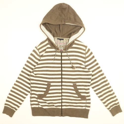 Stanfield Womens White Striped Cotton Full Zip Hoodie Size M Zip