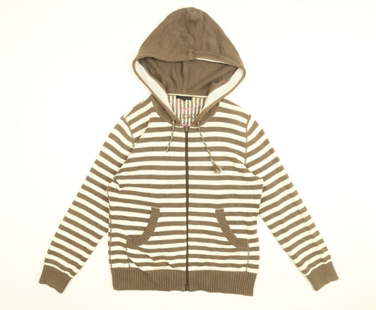 Stanfield Womens White Striped Cotton Full Zip Hoodie Size M Zip