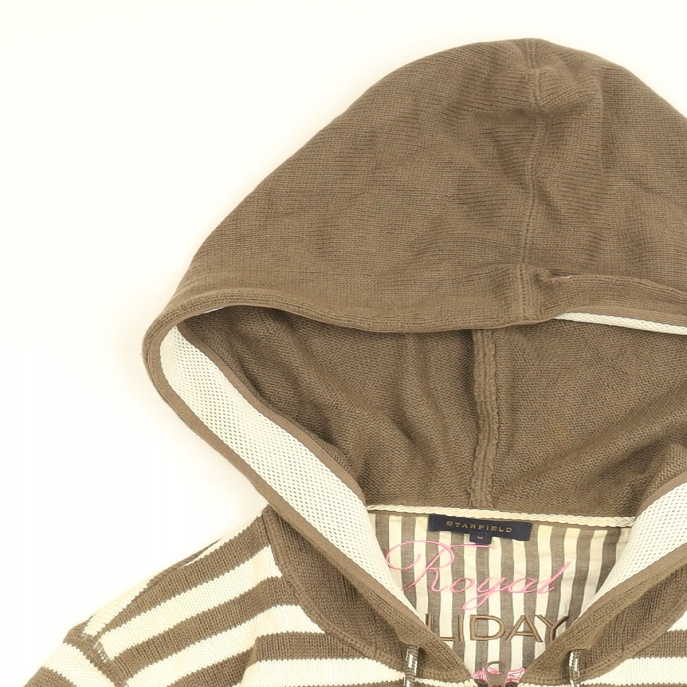 Stanfield Womens White Striped Cotton Full Zip Hoodie Size M Zip