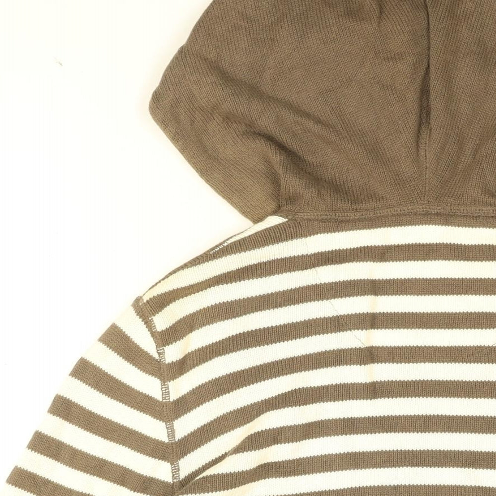 Stanfield Womens White Striped Cotton Full Zip Hoodie Size M Zip