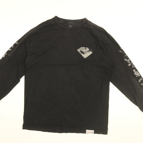Diamond Mens Black Cotton T-Shirt Size L Round Neck - Diamond Logo