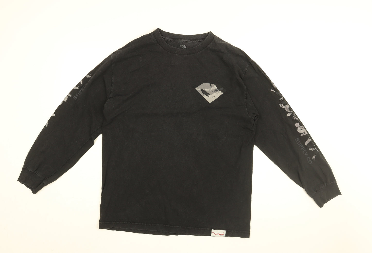 Diamond Mens Black Cotton T-Shirt Size L Round Neck - Diamond Logo