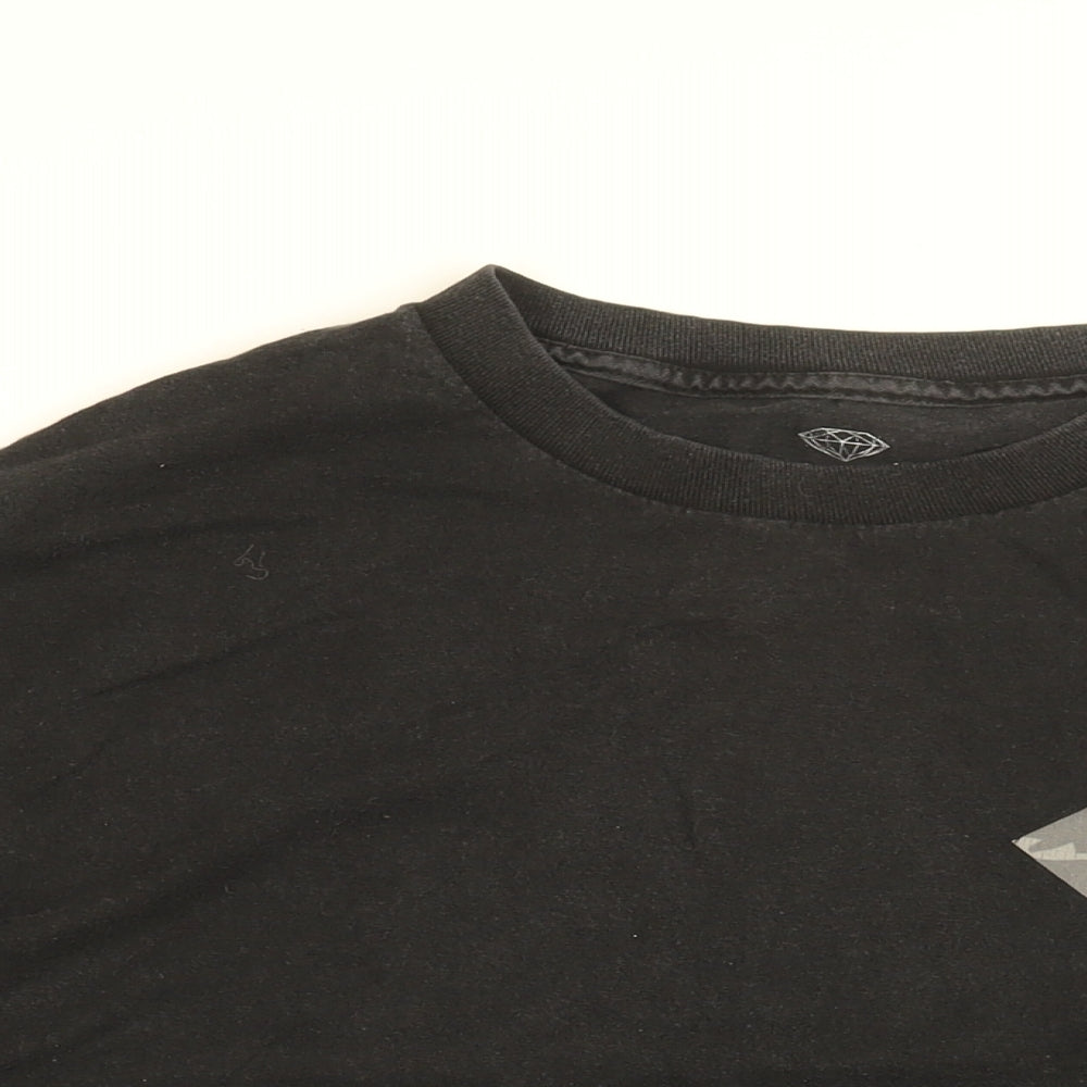Diamond Mens Black Cotton T-Shirt Size L Round Neck - Diamond Logo