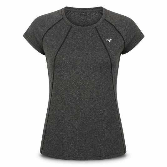 Front view of Only Play women’s black polyester basic t-shirt, size L, round neck pullover