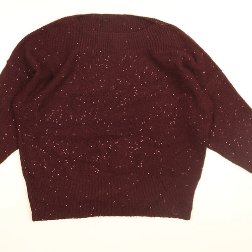 Oasis Womens Red Boat Neck Acrylic Pullover Jumper Size L - Sequin