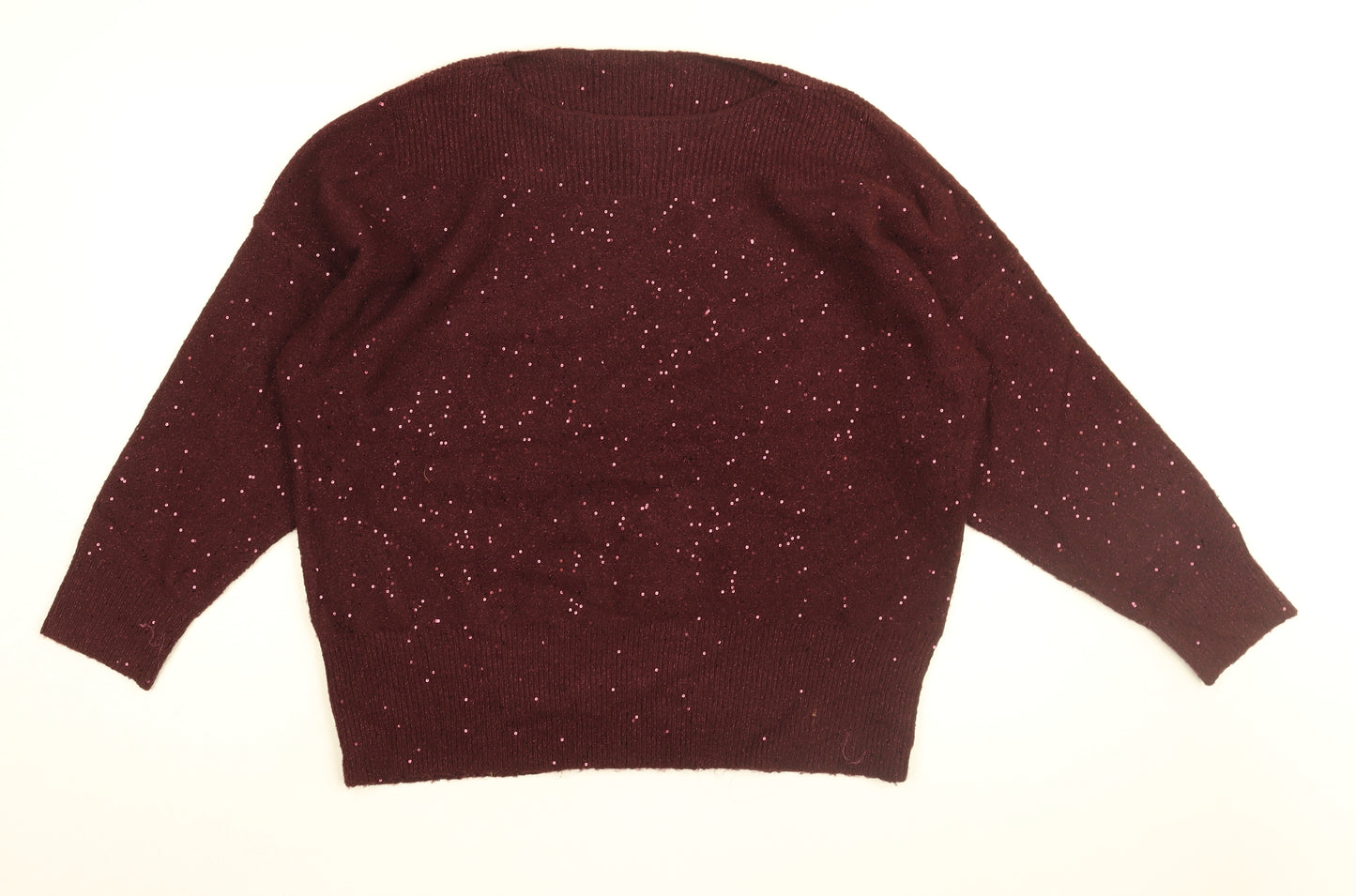 Oasis Womens Red Boat Neck Acrylic Pullover Jumper Size L - Sequin