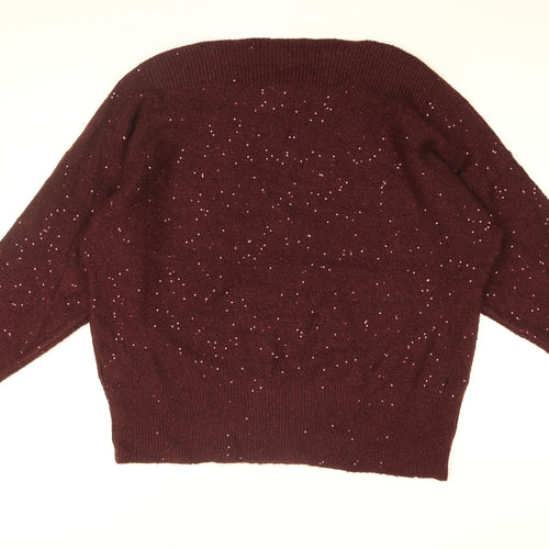 Oasis Womens Red Boat Neck Acrylic Pullover Jumper Size L - Sequin