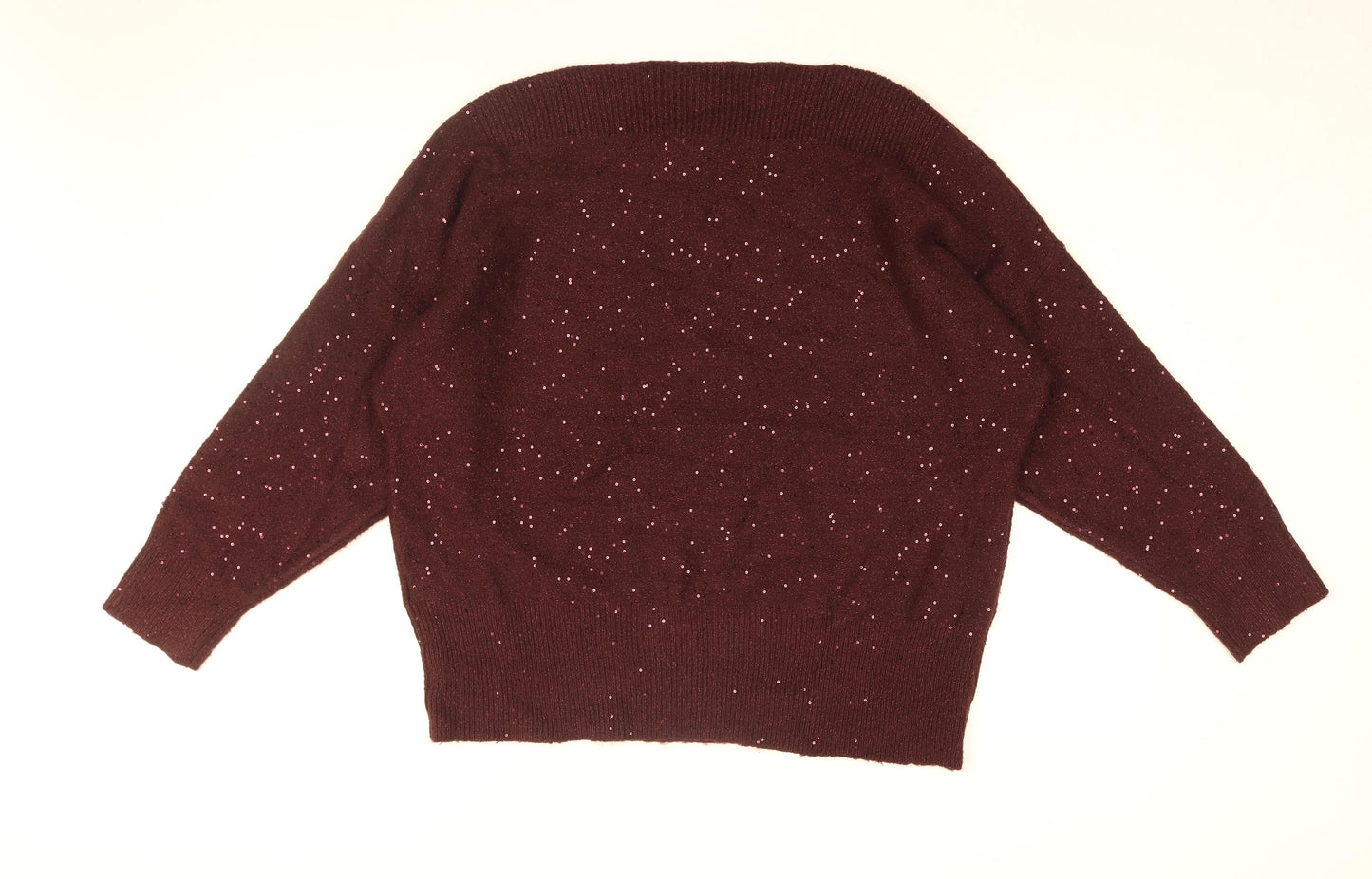 Oasis Womens Red Boat Neck Acrylic Pullover Jumper Size L - Sequin
