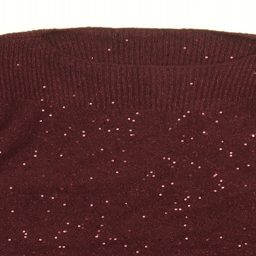 Oasis Womens Red Boat Neck Acrylic Pullover Jumper Size L - Sequin