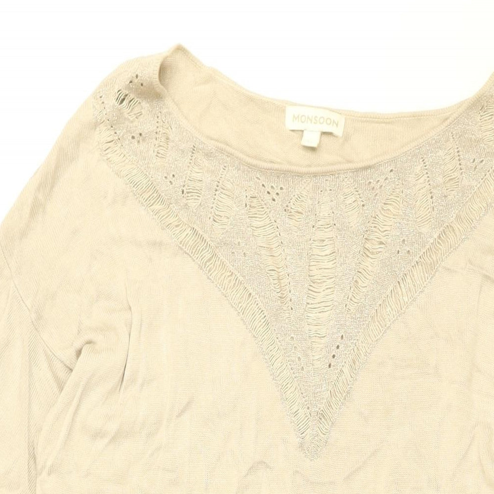 Monsoon Womens Beige Viscose Shift Size XL Round Neck Pullover