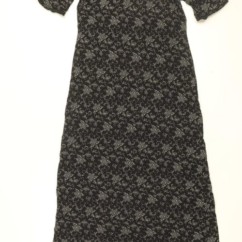 Laura Ashley Womens Black Floral Cotton Shift Size M Round Neck Pullover