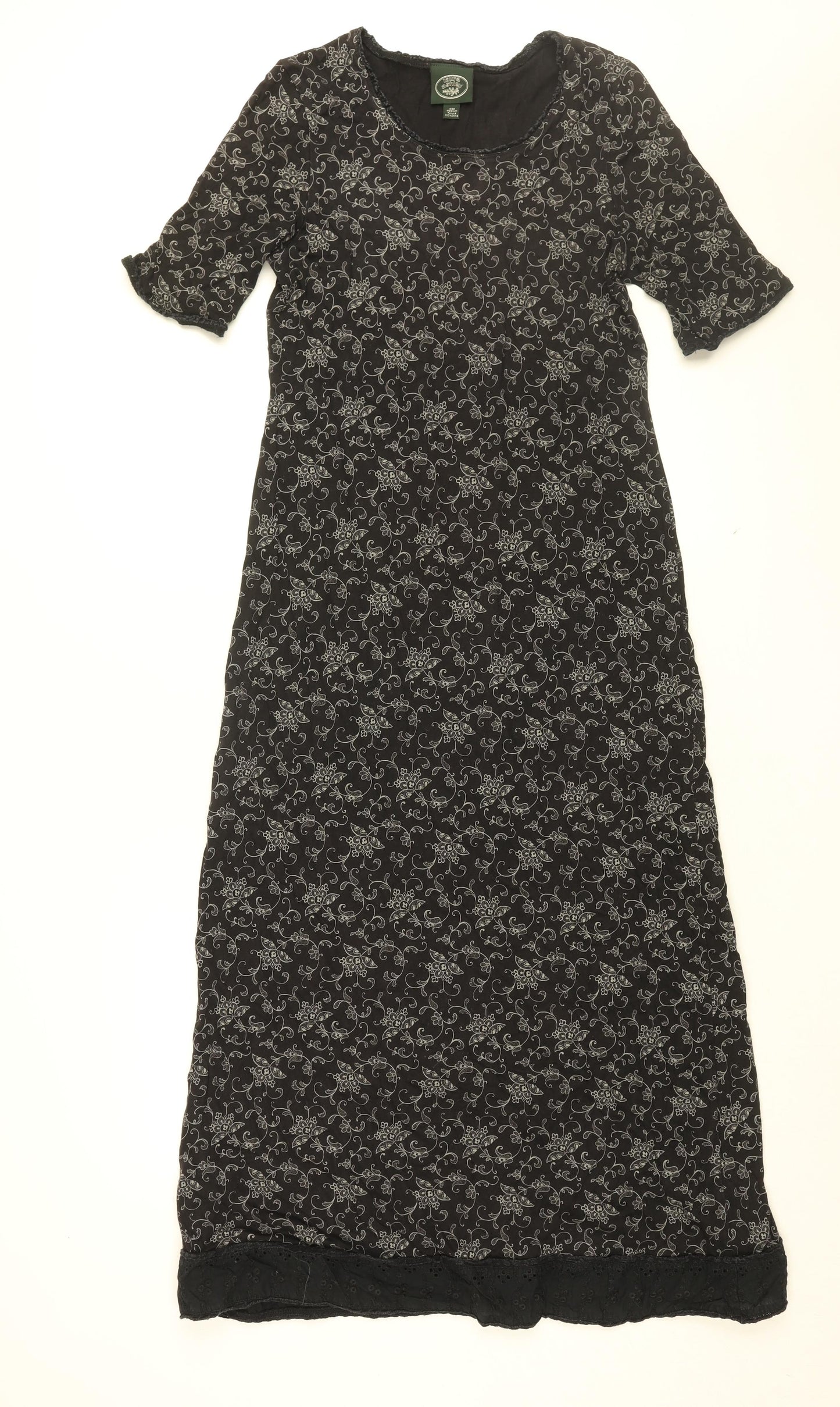 Laura Ashley Womens Black Floral Cotton Shift Size M Round Neck Pullover