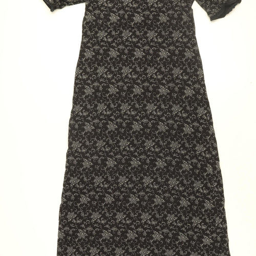 Laura Ashley Womens Black Floral Cotton Shift Size M Round Neck Pullover
