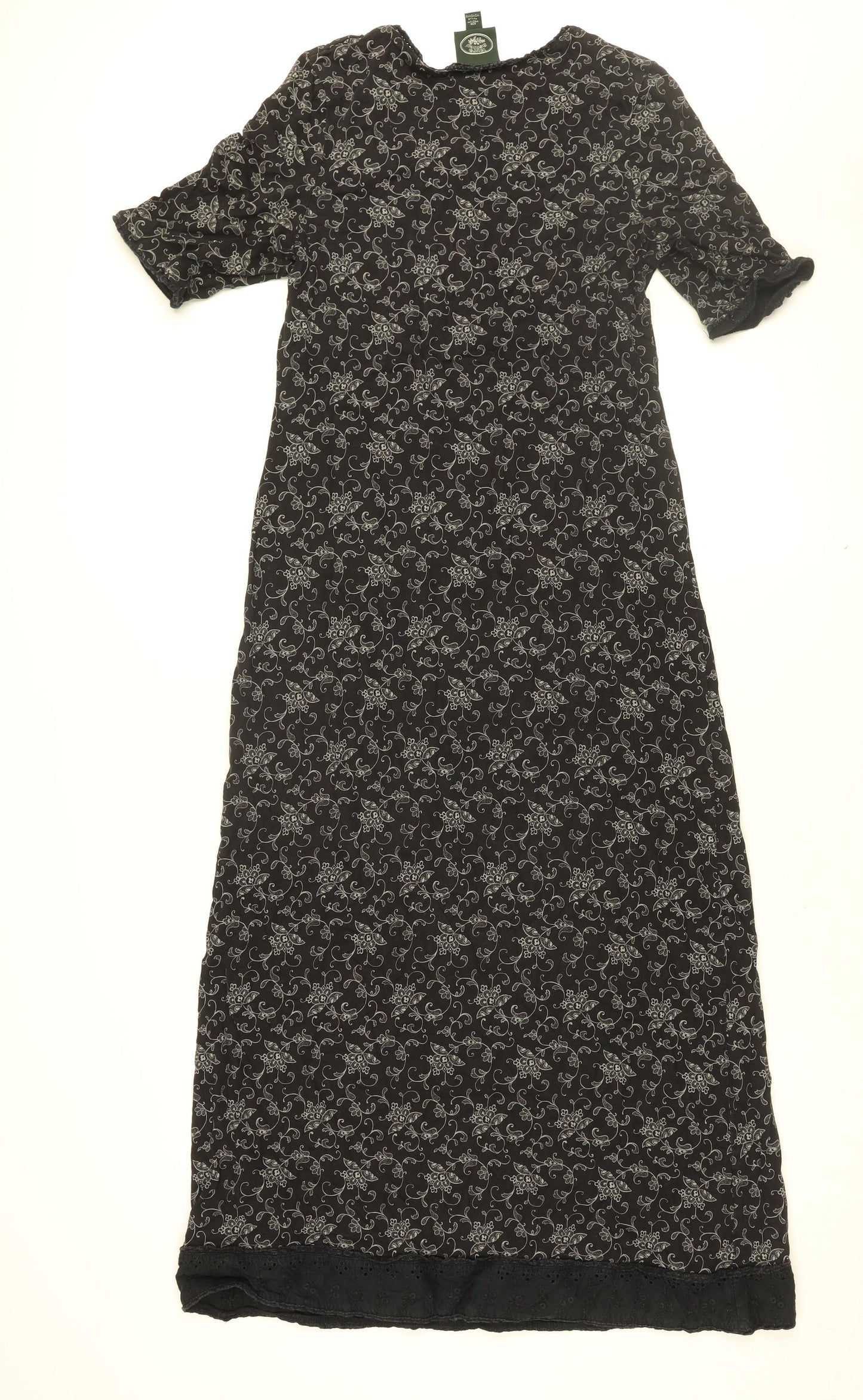 Laura Ashley Womens Black Floral Cotton Shift Size M Round Neck Pullover
