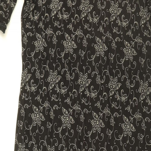 Laura Ashley Womens Black Floral Cotton Shift Size M Round Neck Pullover