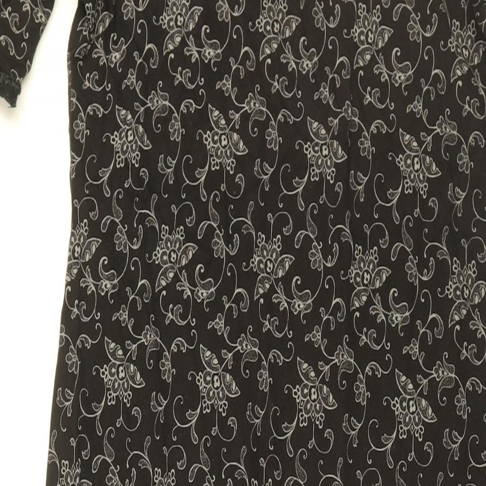 Laura Ashley Womens Black Floral Cotton Shift Size M Round Neck Pullover