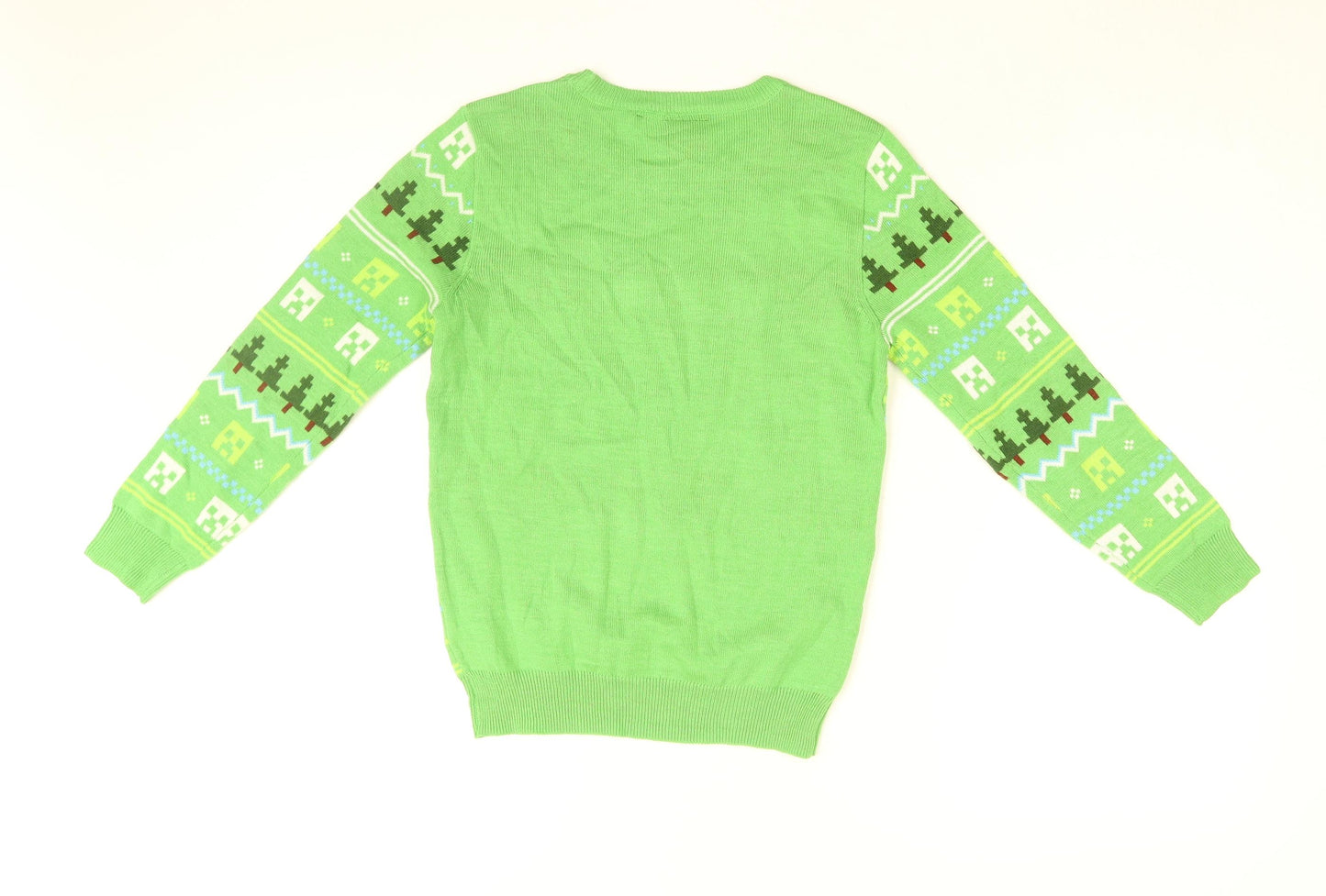 Minecraft Boys Green Round Neck Geometric Acrylic Pullover Jumper Size 9-10 Years Pullover - Minecraft Print