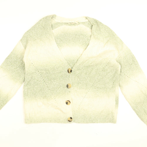 White Stuff Womens Green V-Neck Cotton Cardigan Jumper Size 12