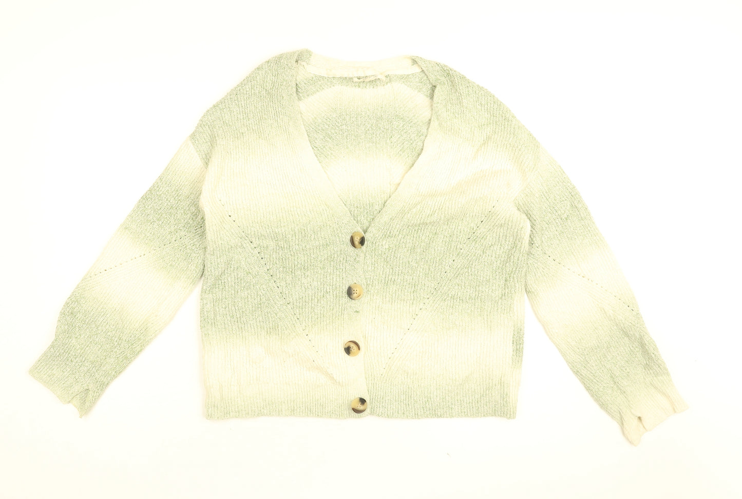 White Stuff Womens Green V-Neck Cotton Cardigan Jumper Size 12