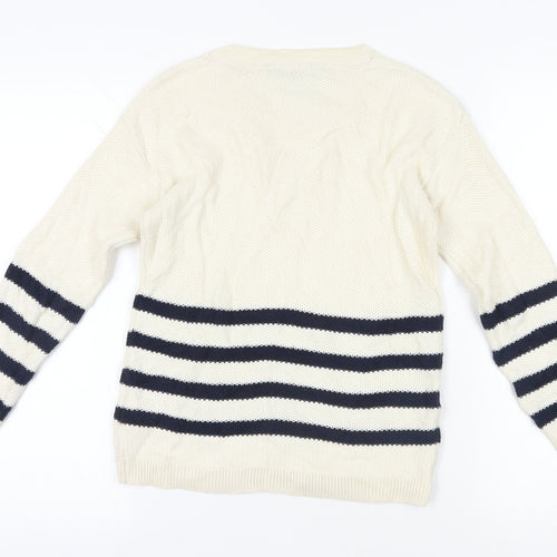 Crew Clothing Ivory Striped Jumper Size 8
