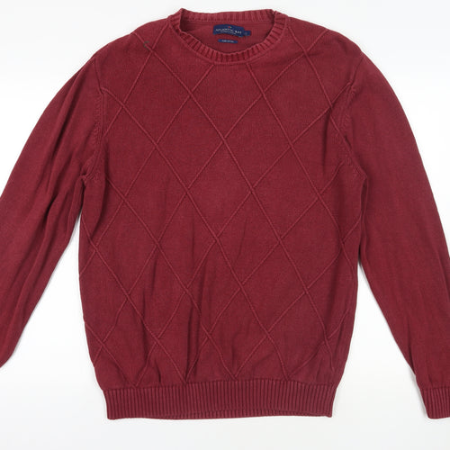 Atlantic Bay Red Argyle Knit Cotton Pullover L