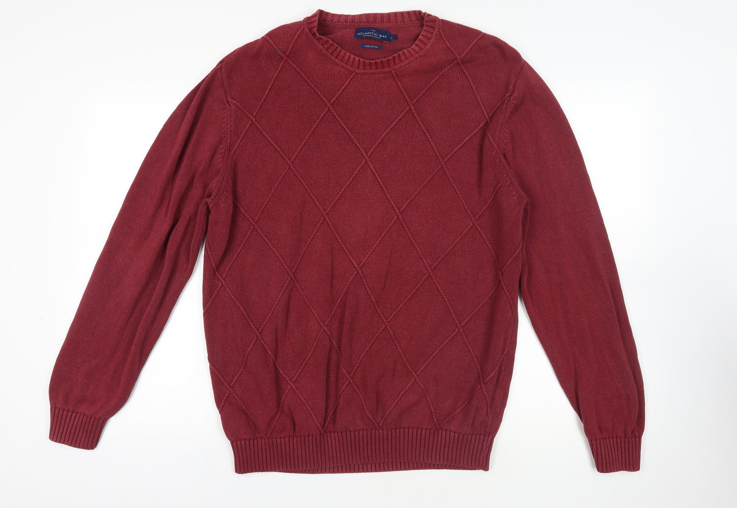 Atlantic Bay Red Argyle Knit Cotton Pullover L