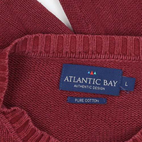 Atlantic Bay Red Argyle Knit Cotton Pullover L