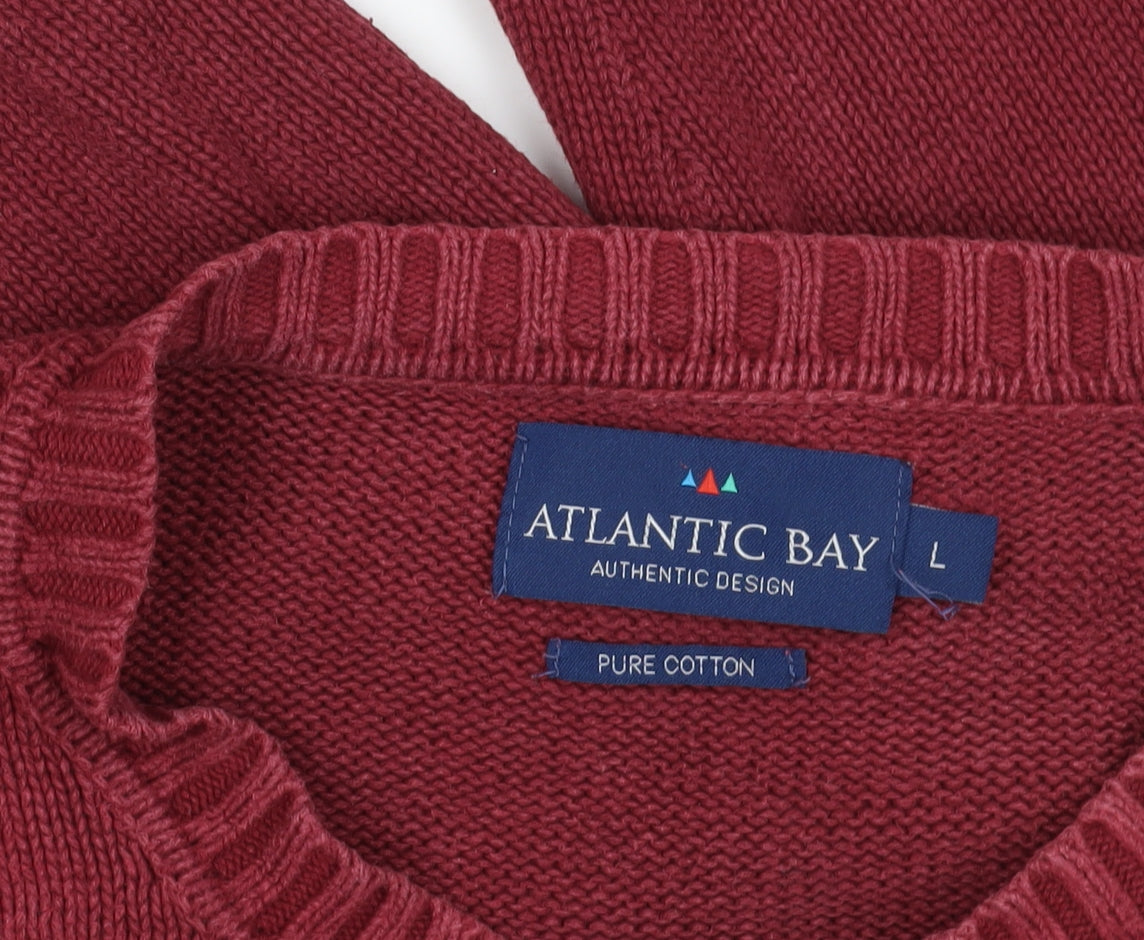 Atlantic Bay Red Argyle Knit Cotton Pullover L