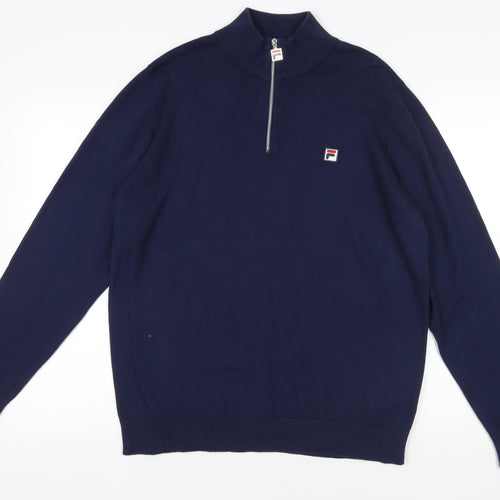 FILA Blue Cotton 1/2 Zip Men's Jumper Size L