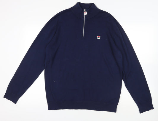 FILA Blue Cotton 1/2 Zip Men's Jumper Size L