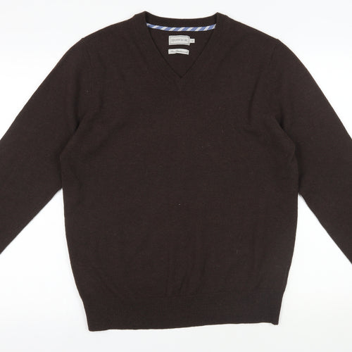 Howick Brown Wool V-Neck Pullover Jumper Medium