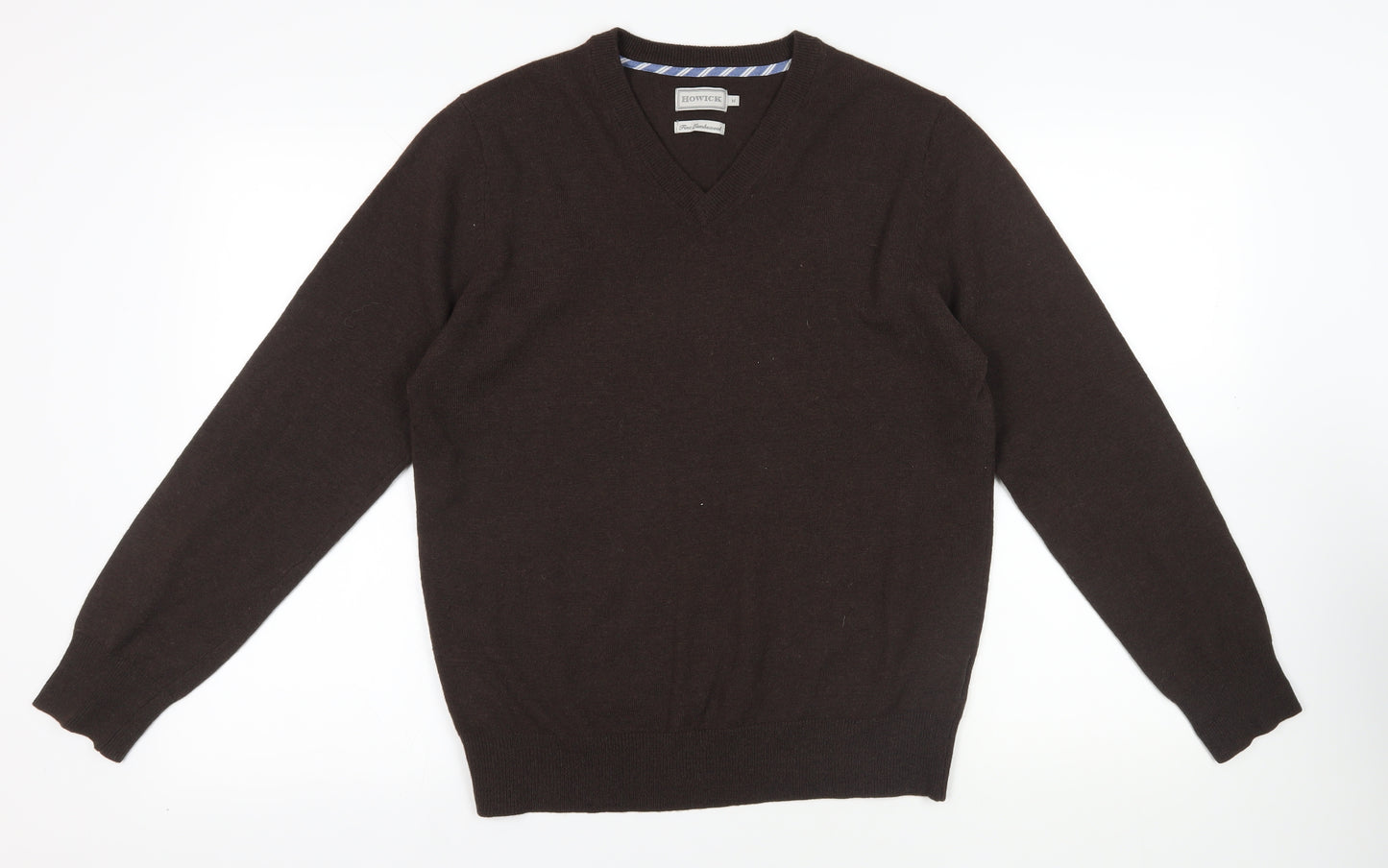 Howick Brown Wool V-Neck Pullover Jumper Medium