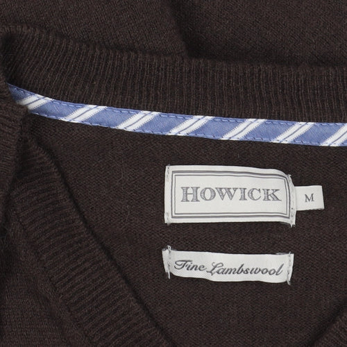 Howick Brown Wool V-Neck Pullover Jumper Medium