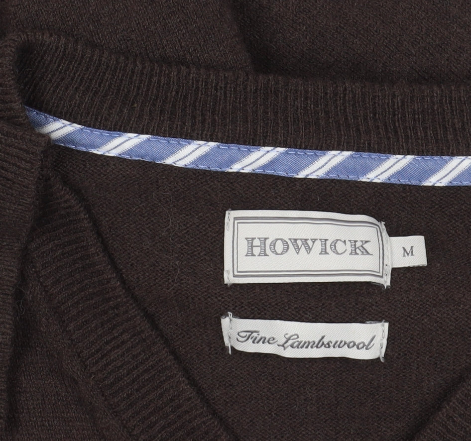 Howick Brown Wool V-Neck Pullover Jumper Medium