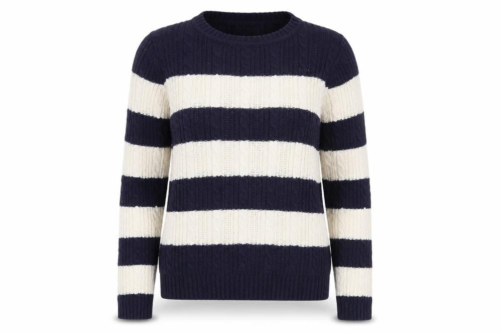 Front view of Blonde + Blonde Striped Cable Knit Jumper, size 14