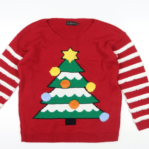 Pura Moda Red Christmas Jumper M Pullover V-Neck
