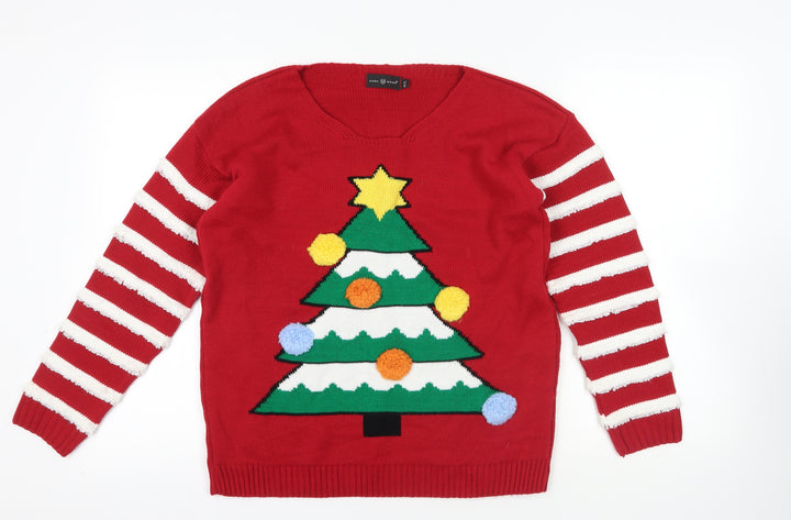 Pura Moda Red Christmas Jumper M Pullover V-Neck