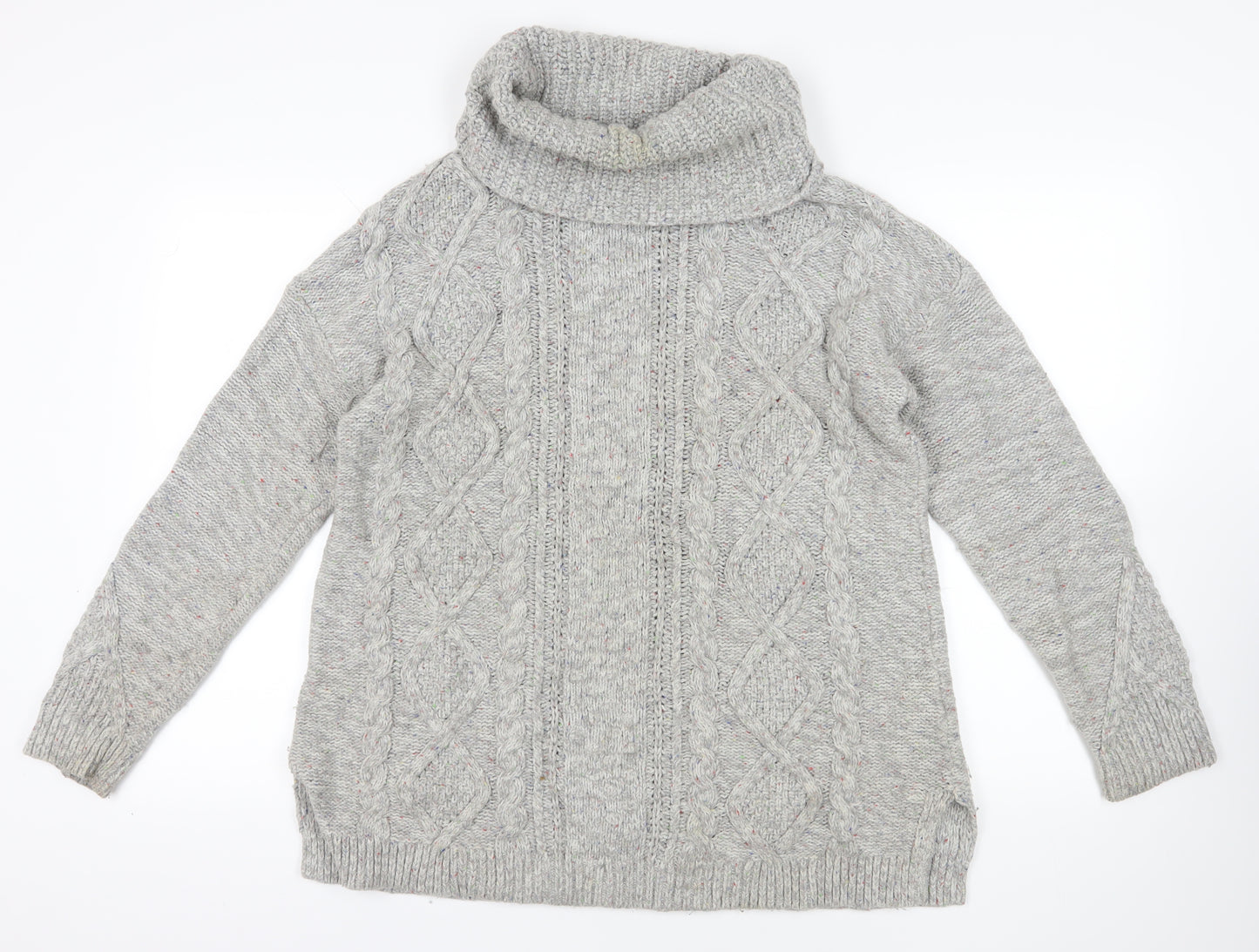 Lands' End Grey Cable-Knit Cowl Neck Jumper Size L