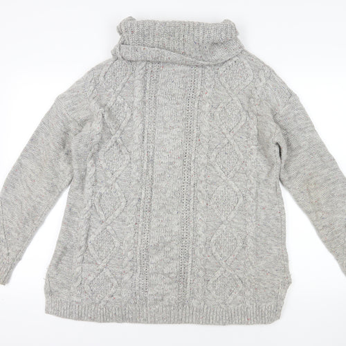Lands' End Grey Cable-Knit Cowl Neck Jumper Size L