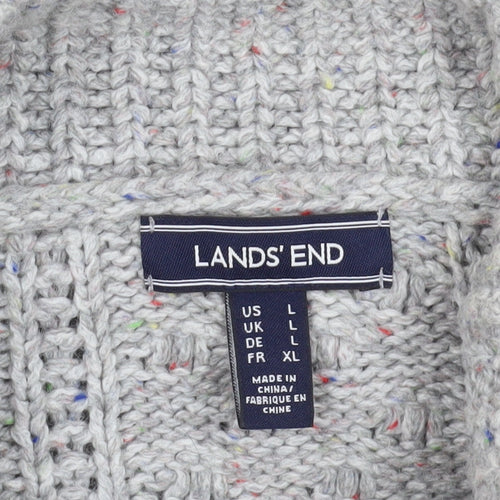 Lands' End Grey Cable-Knit Cowl Neck Jumper Size L