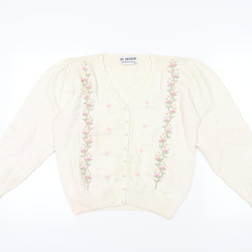 By Design Essentials Ivory Floral Knit Cardigan Size 8