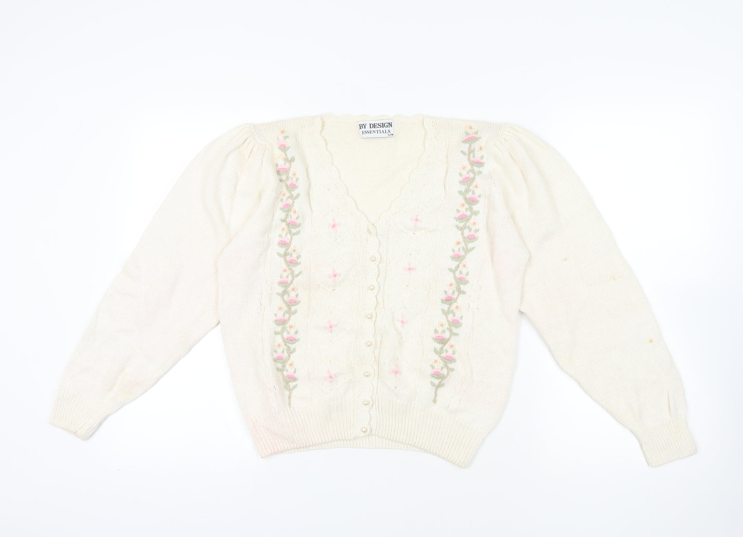 By Design Essentials Ivory Floral Knit Cardigan Size 8